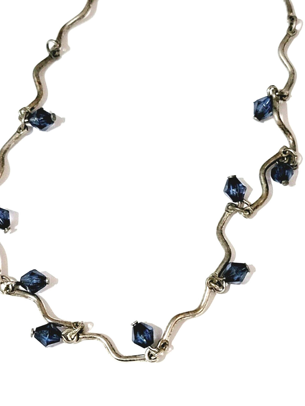 Vintage‎ Blue Necklace Lucite Silvertone Wavy Link Collar Necklace Retro blu3-39